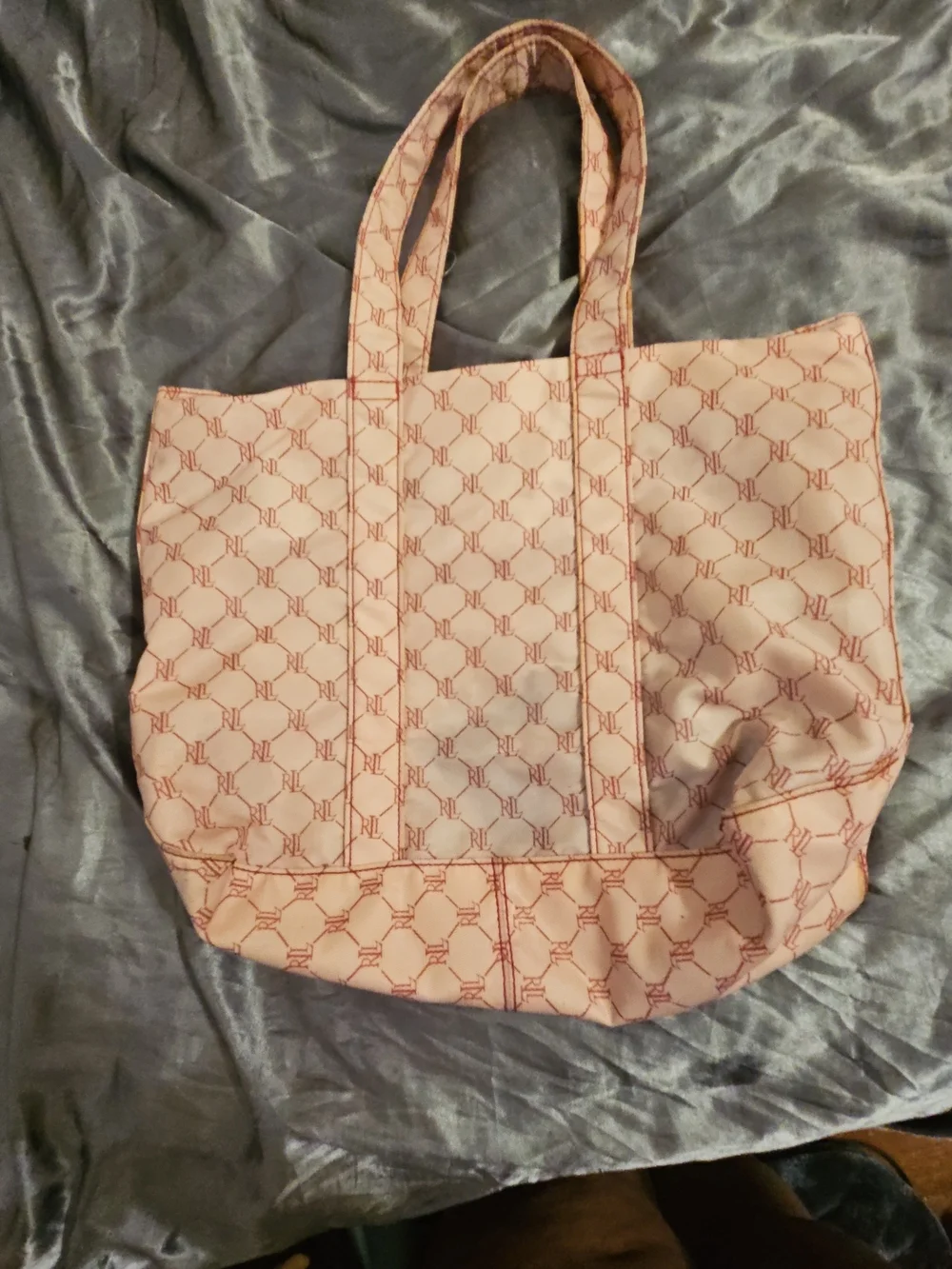 Ralph Lauren Red and White RL Monogram Tote Cosmetic /Travel Bag